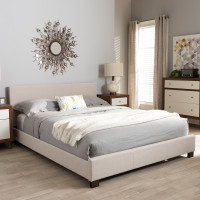 Baxton Studio IDB048-Beige-Queen Elizabeth Modern and Contemporary Beige Fabric Upholstered Panel-Stitched Queen Size Platform Bed